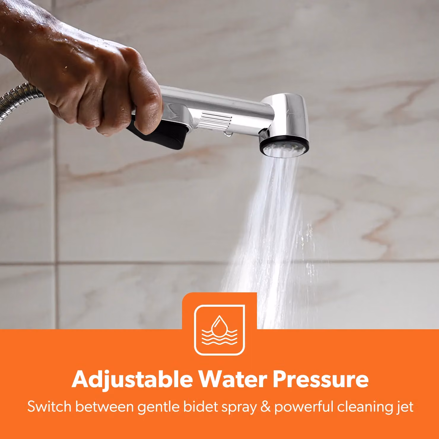 Geepas Hand Held Toilet Bidet Sprayer in Metallic Silver with Brass Wall Mounted Design – 3