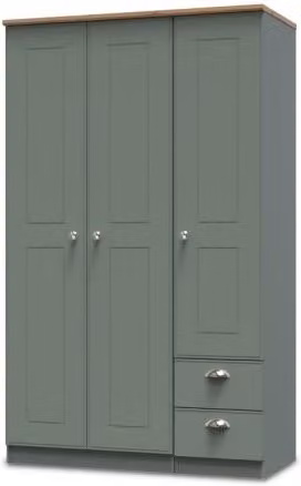 Welcome Victoria Modern Triple Wardrobe with 3 Doors and 2 Small Drawers in Mixed Colours