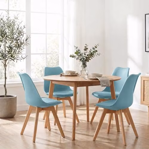 Bravich LTD Rocco Tulip Dining Chair in Duck Egg Blue with Beech Wood Legs and Fabric Cushion Seat – 2