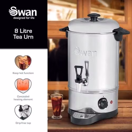 Swan 8 Litre Silver Stainless Steel Commercial Catering Tea Urn and Water Boiler – 2