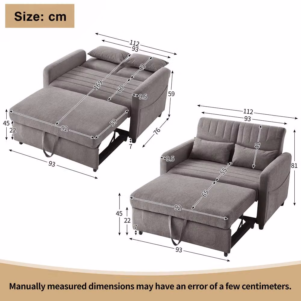 ModernLuxe 2-Seater Fold-out Sofa Bed in Grey with Pull-out Drawer and Scatter Cushions – 3
