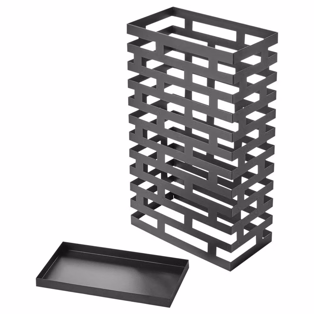 Wyld and Coco Tall Black Powder-Coated Iron Umbrella Stand with Removable Tray, H 62.0 cm x W 38.0 cm x D 1.0 cm – 3
