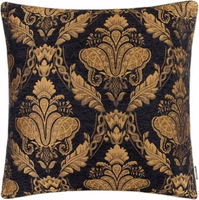 Make it a Home Shiraz Black and Gold Floral Jacquard Chenille Square Cushion, 58 cm