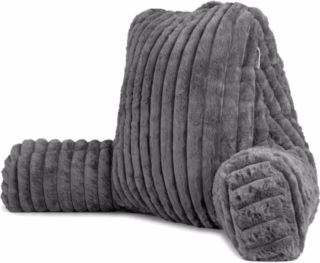 Aamira Deluxe Large Shredded Memory Foam Reading Pillow in Grey and Black Faux Fur Wedge Design