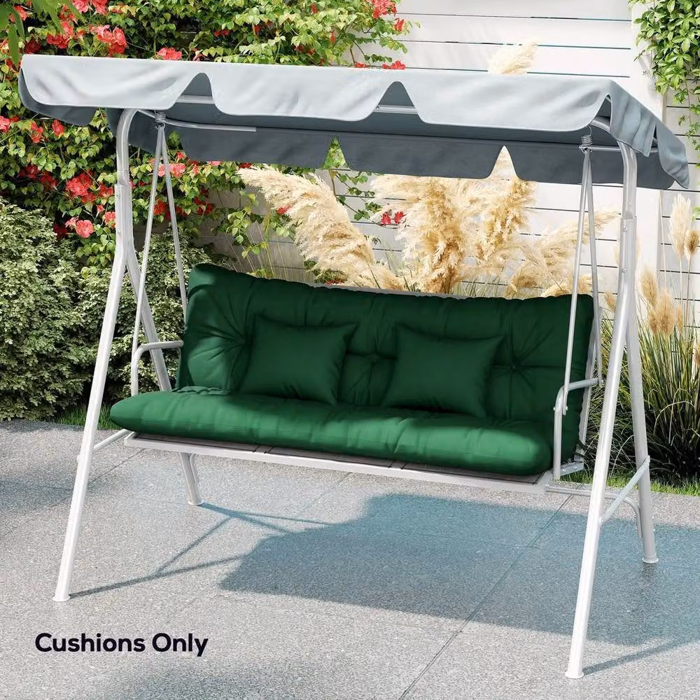 FLAVORA Modern Rectangular Outdoor Seat and Back Cushion Set in Green – 5