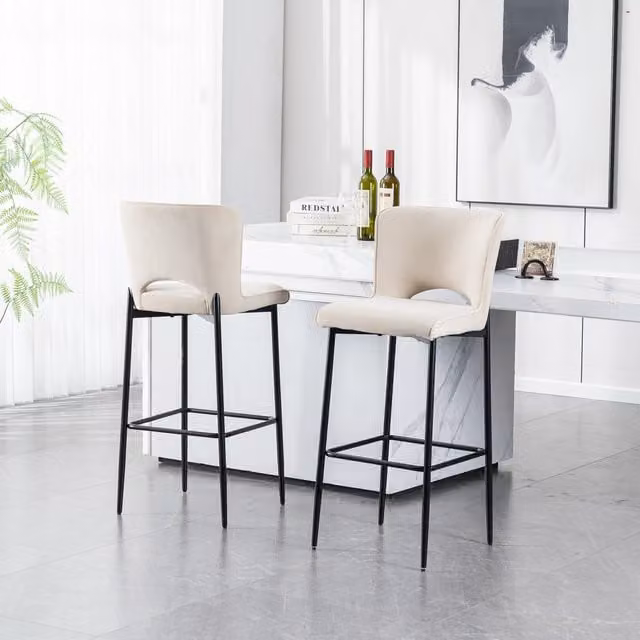 More4Homes Lily Modern Velvet Bar Stool in Beige with Metal Legs