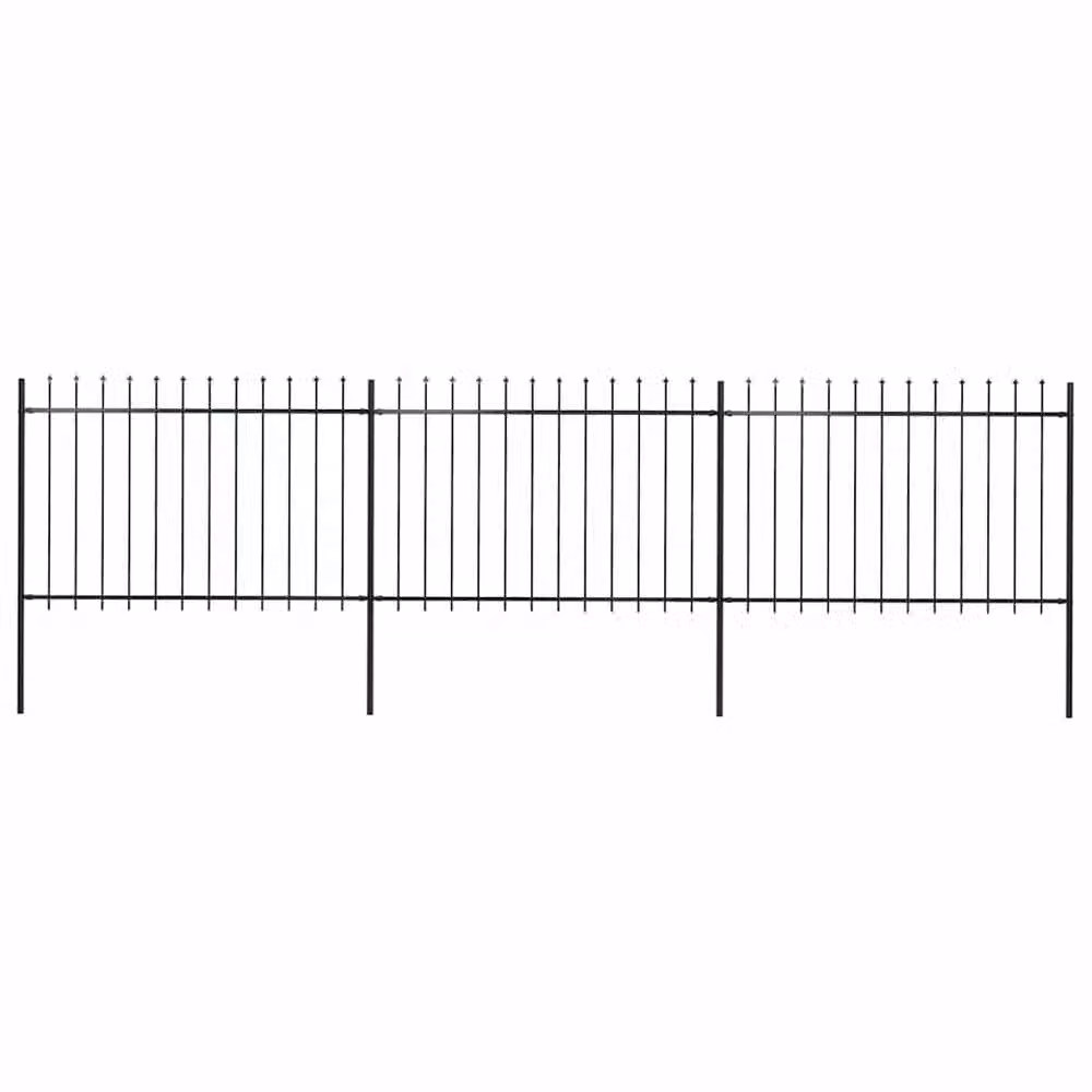 Berkfield Home Elegant Garden Fence with Spear Top, Powder-Coated Steel, Black, W: 510 cm, H: 120 cm
