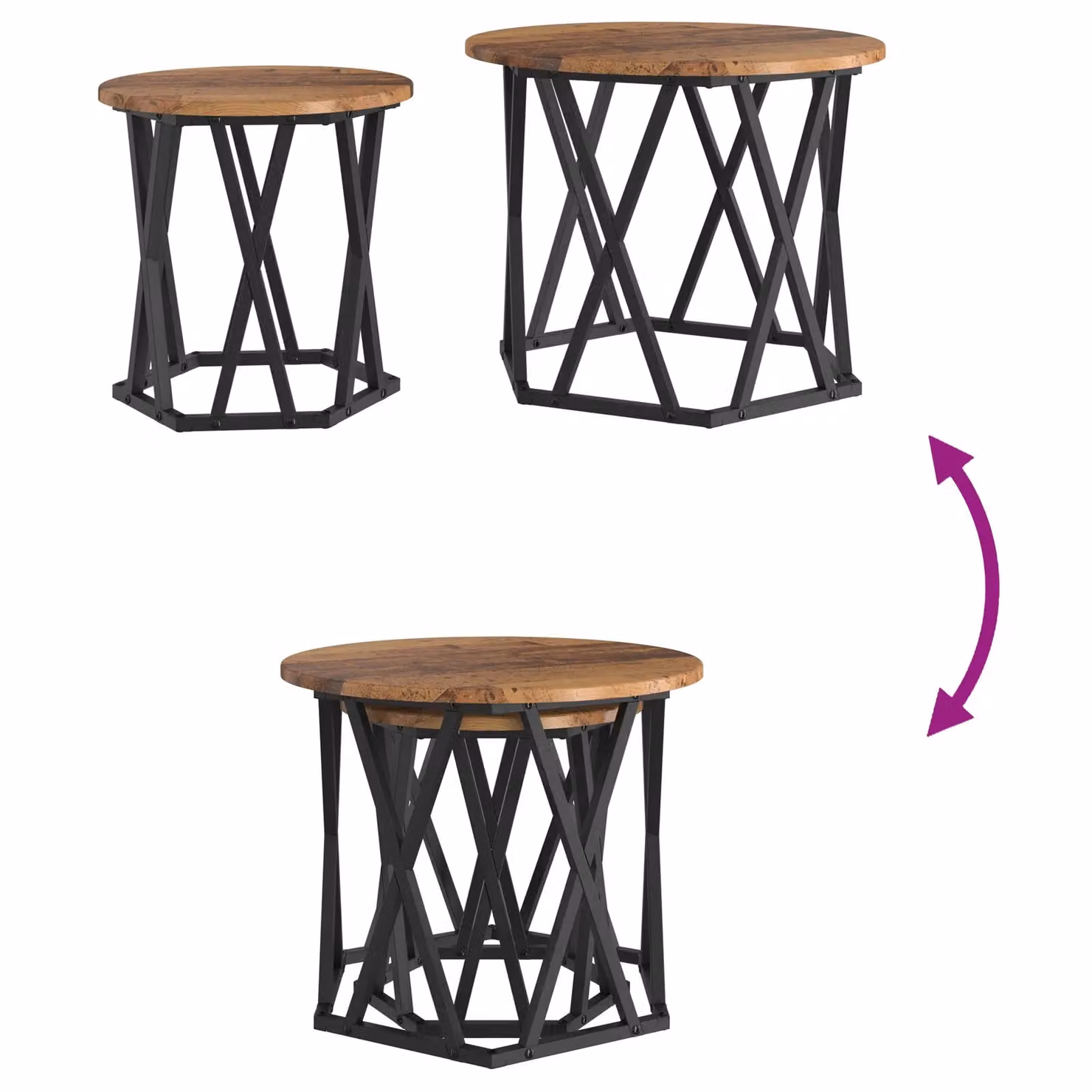 Berkfield Home Nesting Side Tables Set of 2, Brown Rustic Wood Look with Geometric X-Frame Design – 6