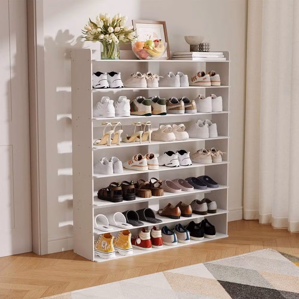 Kelvenix 8 Tier White Lacquered Wooden Hallway Shoe Rack with Open Shelves – 2