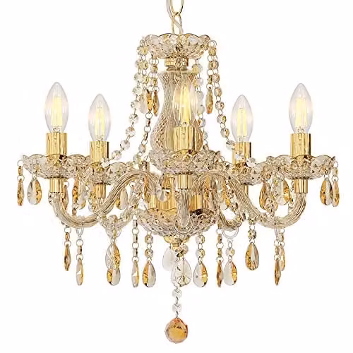 Netlighting Marie Crystal Chandelier in Gold with 5 x E14 Sockets, D x H: 48 x 150 cm – 1