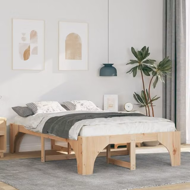 Berkfield Home Floor Bed Frame with Storage in Brown Pine Wood, W/D/H: 135 x 190 x 40 cm – 1