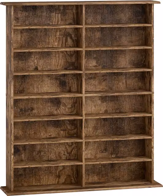 HOMCOM 16-Compartment Media Shelf with Adjustable Shelves in Rustic Brown – 1
