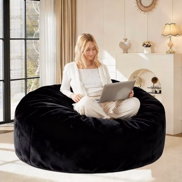 Aosom UK Large Bean Bag Sofa Chair with Removable Black Microfibre Covers, W: 150 cm, D: 150 cm, H: 60 cm