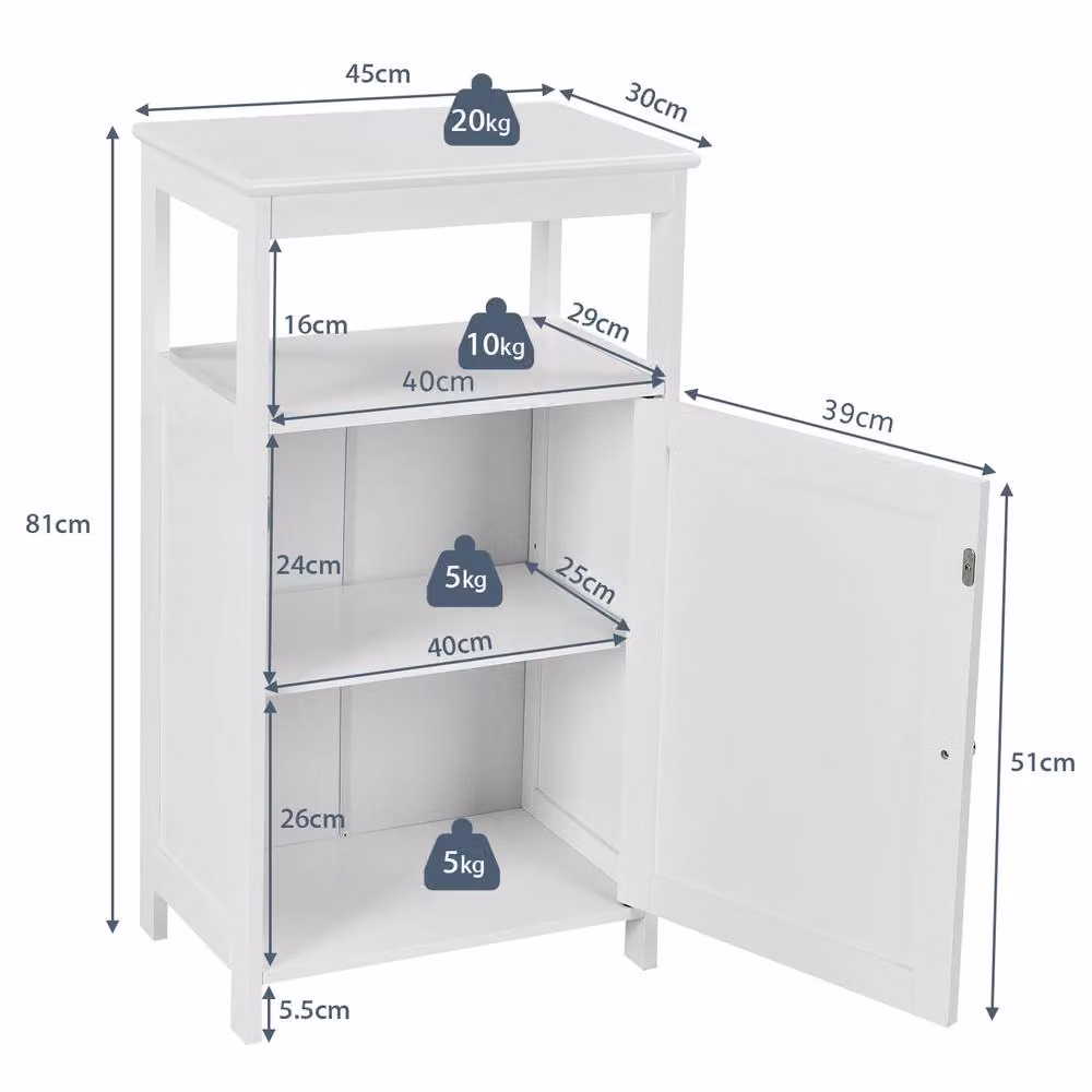 Costway White Freestanding Bathroom Floor Cabinet with Hinged Door and Internal Shelves – 2
