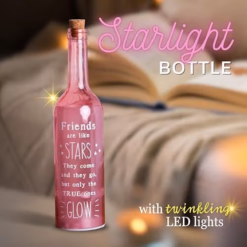 Boxer Gifts Friends Are Like Stars Light-Up LED Glass Starlight Bottle in Pink and Multicolour – 2