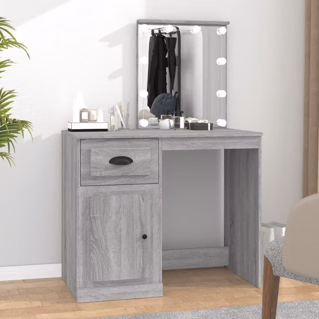 Berkfield Home Hollywood LED Dressing Table in Grey Sonoma, W/D/H: 90 x 50 x 132.5 cm – 1
