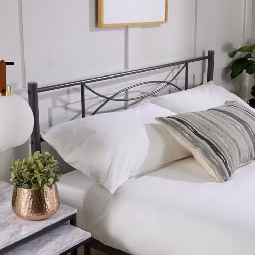 Home Source Metal Slatted Bedframe in Matt Grey, W/D/H: 140 x 200 x 88 cm – 4