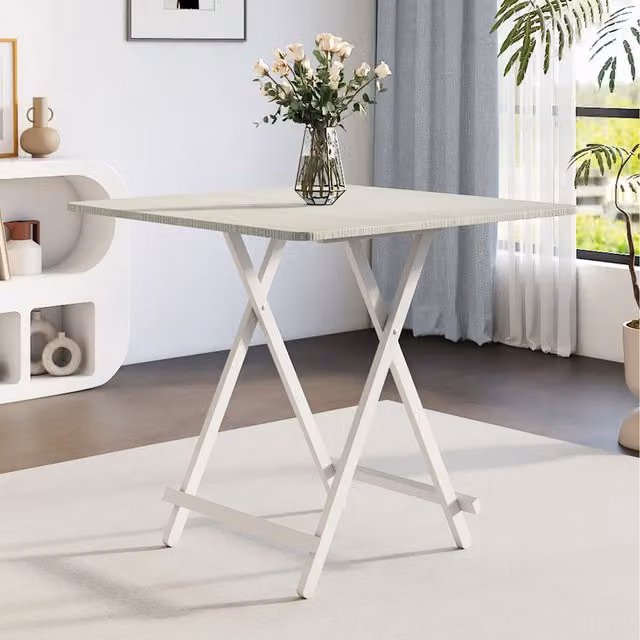 Komore White Modern Rectangular Foldable Dining Table with Matt MDF Laminate Top and Metal X-Frame