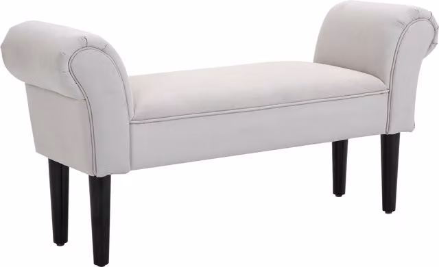 HOMCOM Small Grey Linen Upholstered Ottoman Bench with Rolled Arms and Wooden Legs – 1
