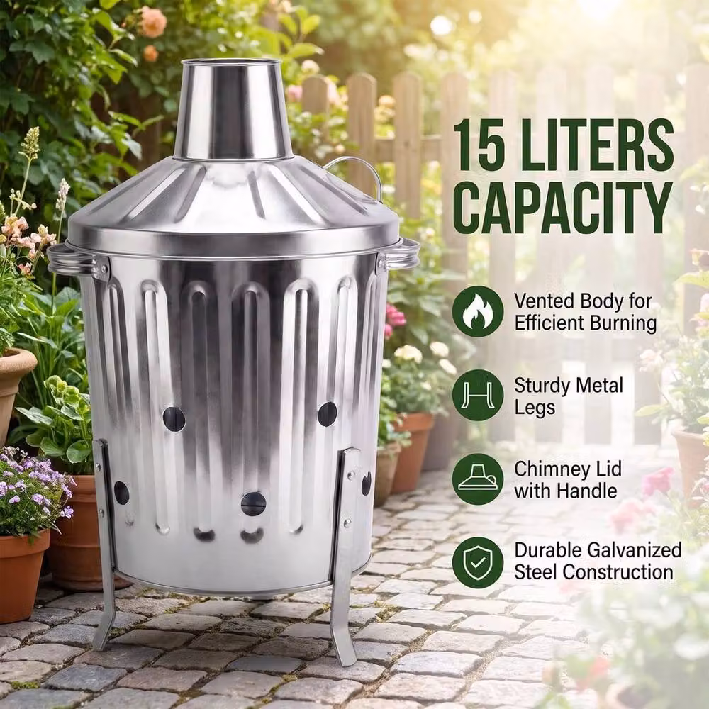 SPETLEK 15L Mini Garden Incinerator in Silver Galvanised Steel – 2
