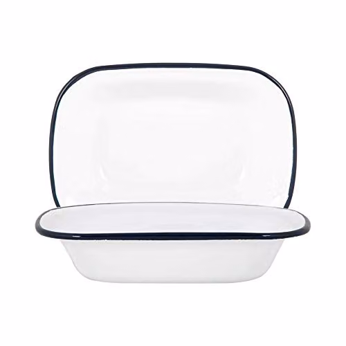 Argon Tableware White and Blue Enamel Rectangular Pie Dish, Pack of 2, 20 cm – 1