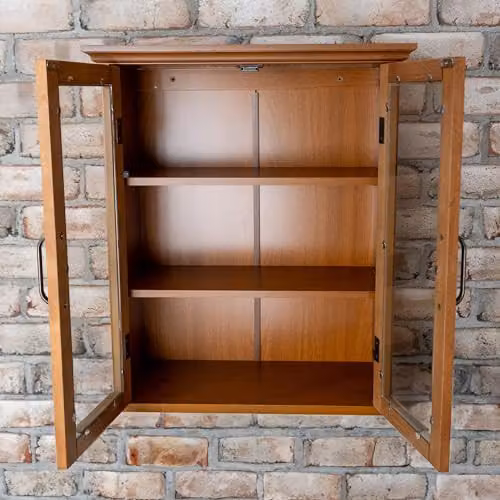 Teamson Home Avery Two-Door Wall Mounted Bathroom Cabinet in Oiled Oak with Glass Doors, W/D/H: 60.96 x 21.59 x 52.06 cm – 6