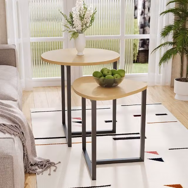 Komore Modern Round Nesting Table Set in Black and Brown