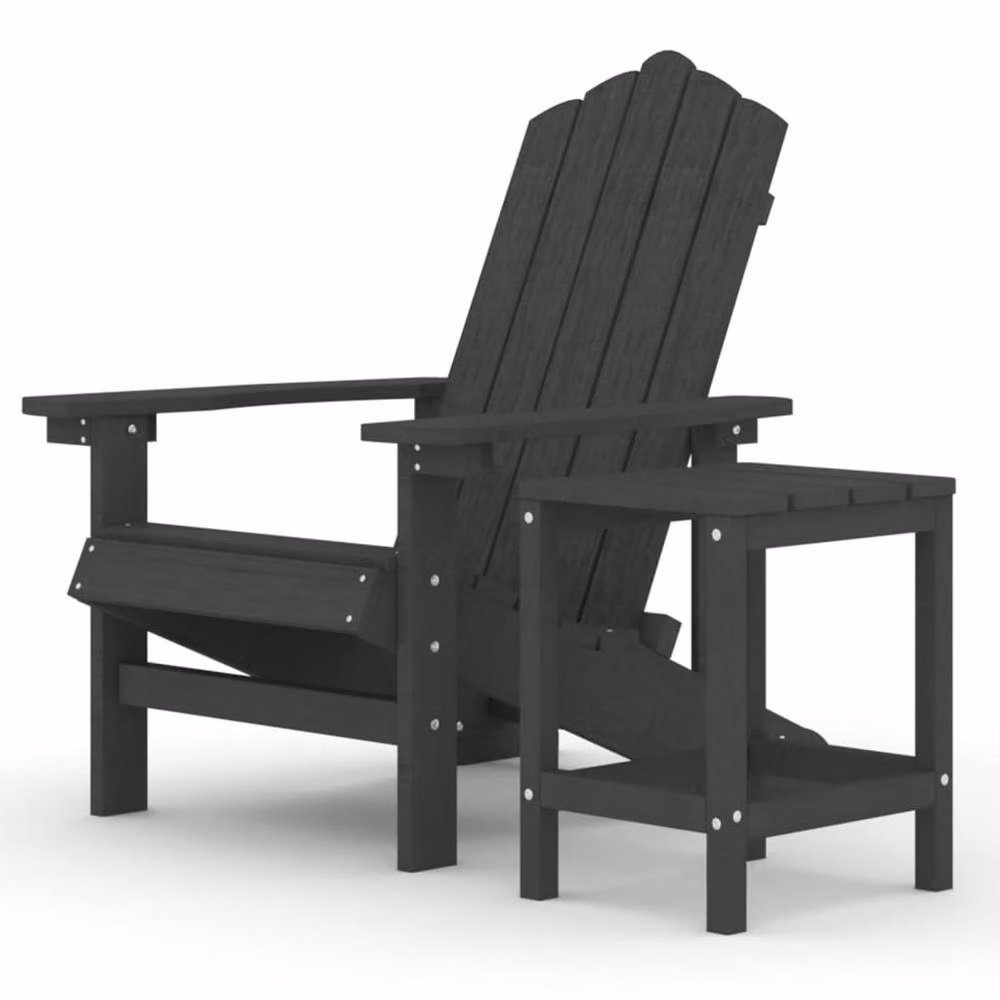 Berkfield Home Garden Adirondack Chair with Table in Anthracite Black HDPE Composite – 2