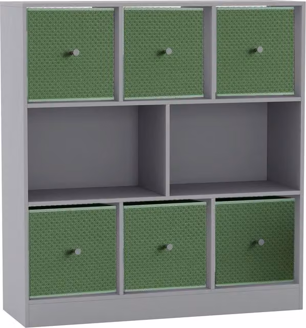 URBNLIVING 8 Cube Grey Bookcase with 6 Pastel Green Fabric Storage Drawers