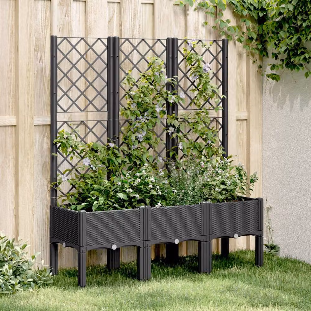 Berkfield Home Garden Planter with Trellis in Black, W/D/H: 120 x 40 x 142 cm – 2