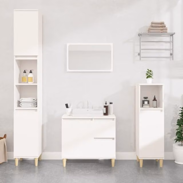Berkfield Home White Modern Freestanding Bathroom Cabinet with Doors and Drawers W/D/H: 65 x 33 x 60 cm