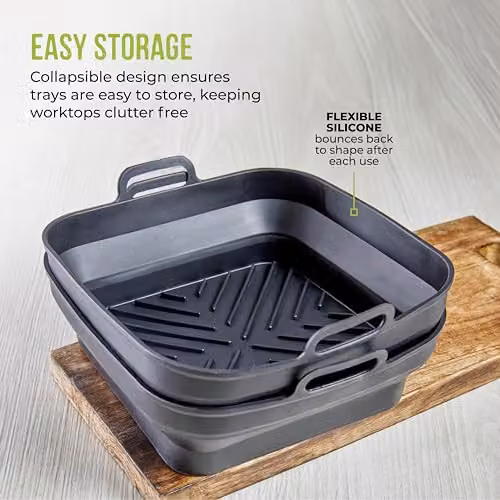 Tower Set of 2 Square Foldable Silicone Brownie Tins, Black – 8