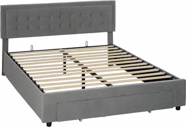 ERGOVEXA Upholstered Ottoman Bed Frame with Lift Up Base in Grey, W/D/H: 150 x 200 cm