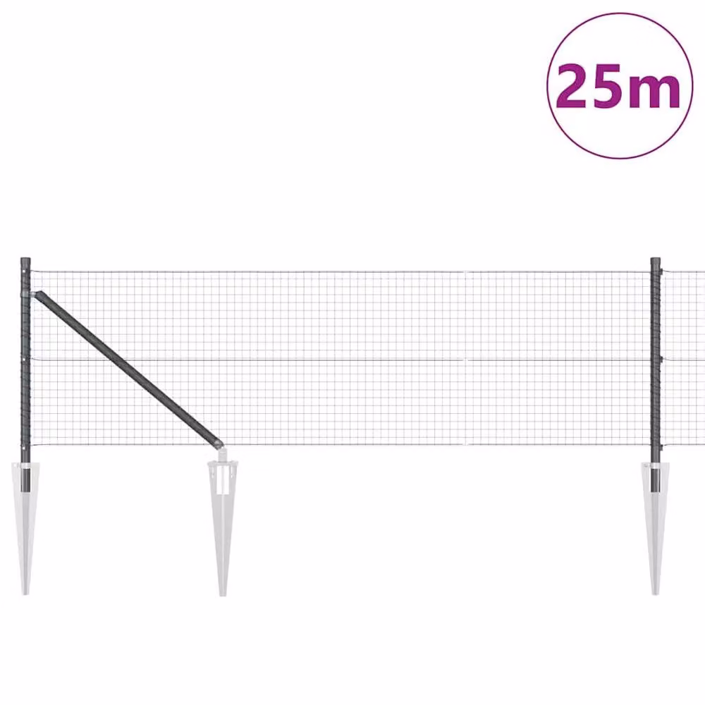 Berkfield Home Grey Steel Welded Wire Fence with 13 In-Ground Spike Posts, W: 0.6 m, L: 25 m – 2