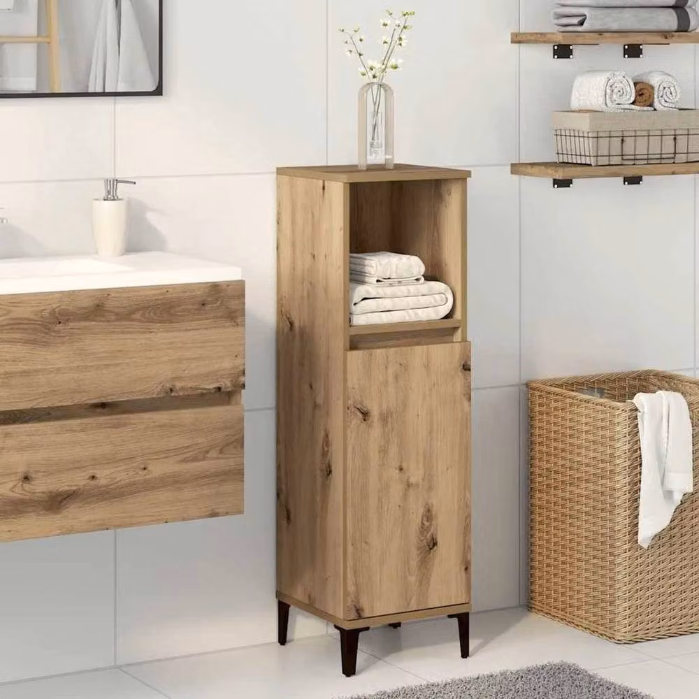 FORGEVIO Artisan Oak Bathroom Cabinet in Natural Brown, W/D/H: 30 x 30 x 100 cm – 3