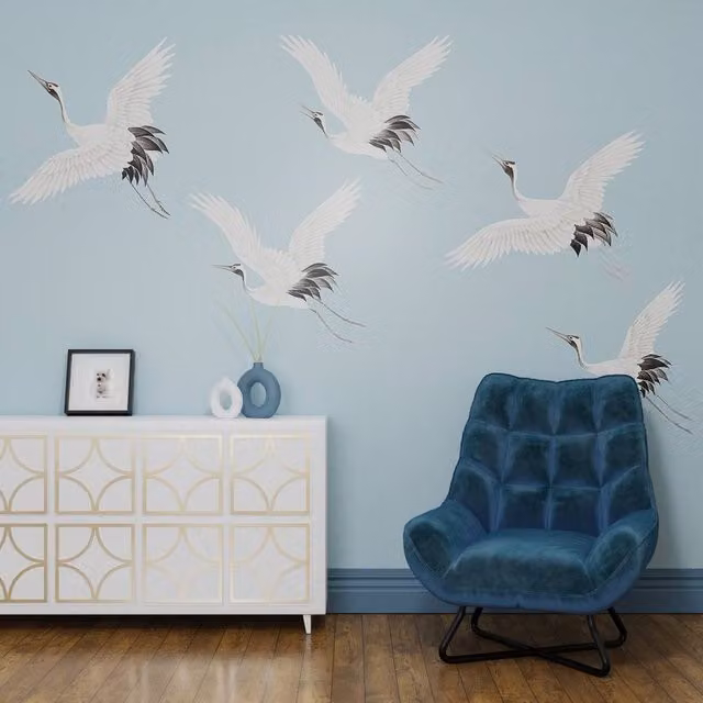 Superfresco Easy Cranes in Flight Pale Blue Modern Floral Wall Mural W: 3 m, H: 2.8 m – 1