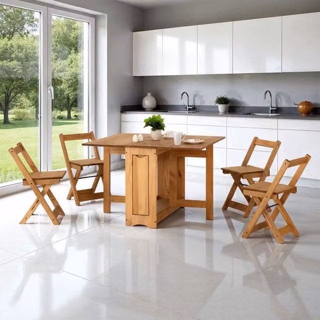 Seconique Santos Butterfly Dining Set in Distressed Waxed Pine, Brown