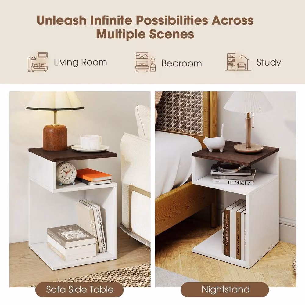 Kelvenix S-Shaped 3-Tier Wood Side Table in White – 4