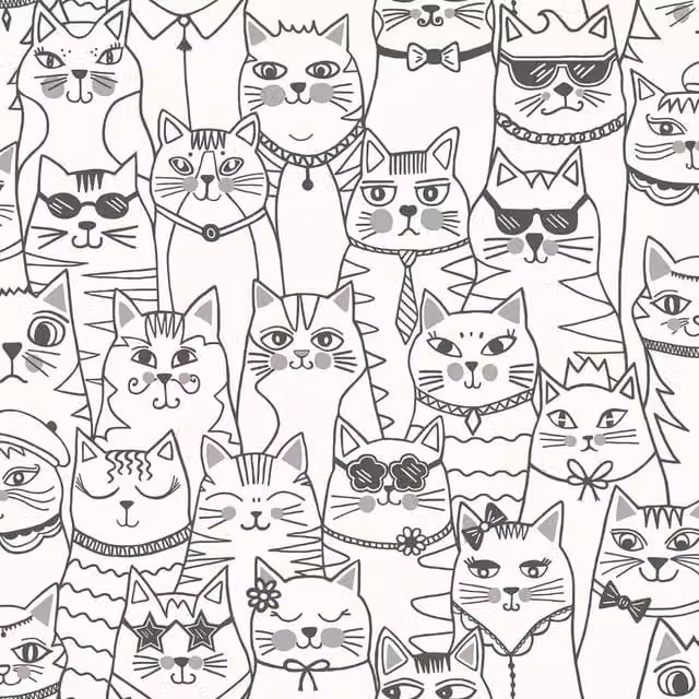 Holden Decor Colour-Me Cats Textured Animal Print Wallpaper in Black and White