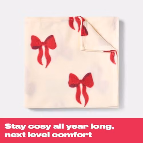 OHS Red Bow Print Polar Fleece Throw Blanket, W/D/H: 120 x 150 cm – 3