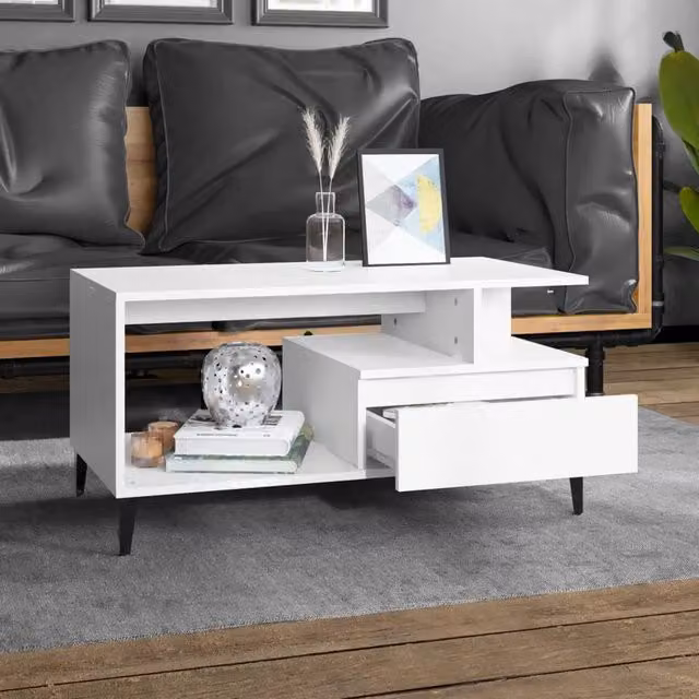 Berkfield Home Elegant Coffee Table in White, W/D/H: 90 x 49 x 45 cm