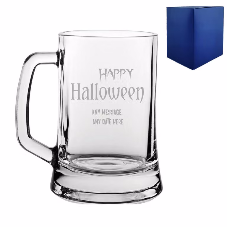Uniqueful Personalised Happy Halloween Beer Mug in Clear