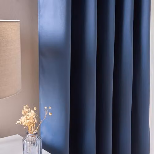 OHS Pair of Blue Thermal Insulated Blackout Eyelet Curtains, W: 228 cm x H: 228 cm – 4