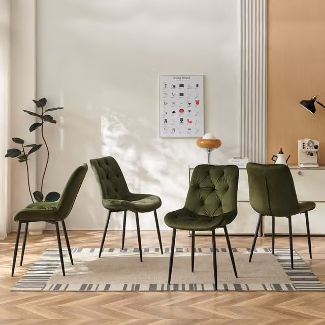 Sonara Set of 4 Modern Velvet Dining Chairs in Sage Green with Ergonomic Upholstered Seats and Metal Legs