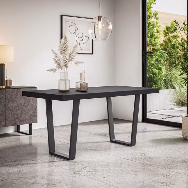 More4Homes Aria 4-6 Seater Rectangular Dining Table with Black Metal Legs, W: 160 cm, D: 80 cm, H: 76 cm