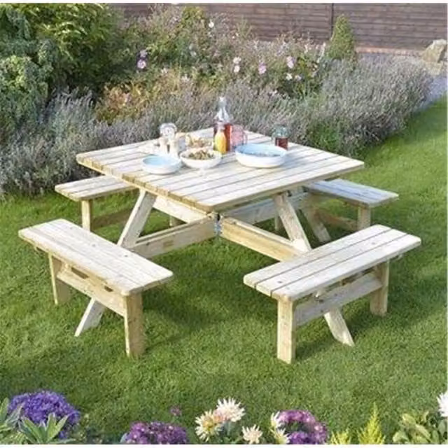 Cheshire Deluxe Square Picnic Garden Table in Light Oak – 1
