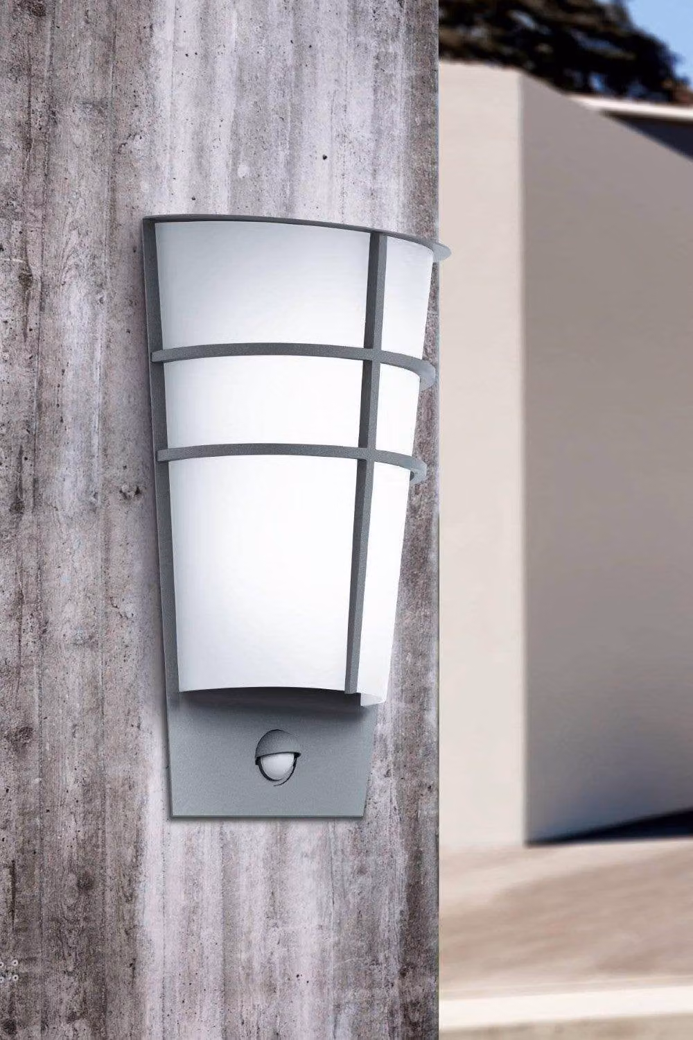 Eglo Breganzo 1 Silver and White IP44 Integrated LED Outdoor Wall Light with Motion Sensor – 2