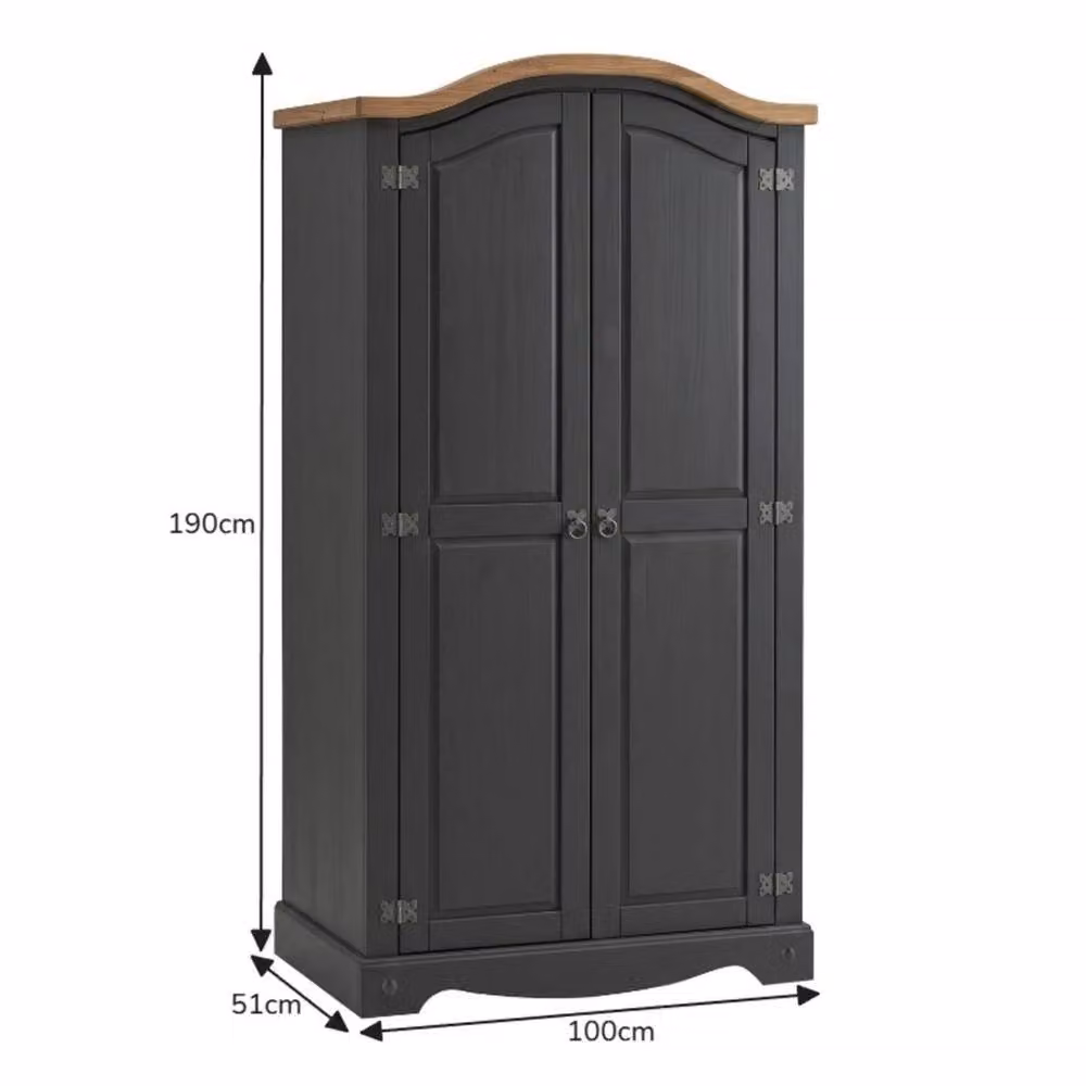 FORGEVIO Charcoal 2 Door Arch Top Solid Wood Wardrobe in Grey Anthracite – 2