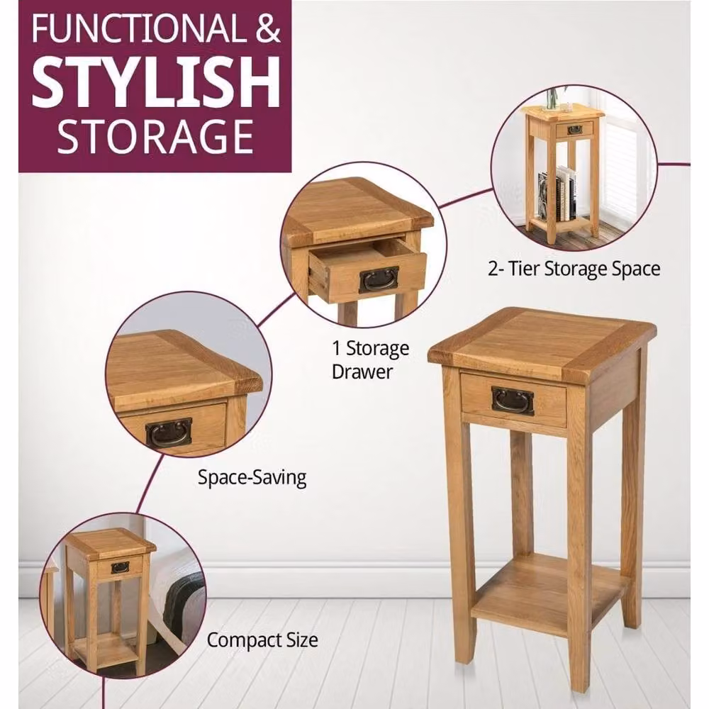 FORGEVIO Small Square Side Table in Light Oak Brown Wood and Metal – 4