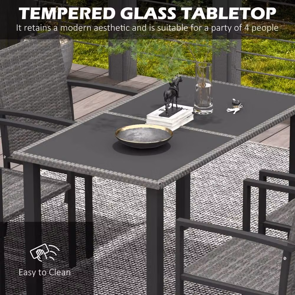 Wyld Haus Pakeri 4 Seater Rattan Outdoor Dining Set with Tempered Glass in Dark Grey – 6